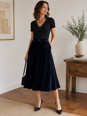 Vintage NWT 70s 80s Black Velvet Full Circle Skirt Twirl For Joseph large Cotton